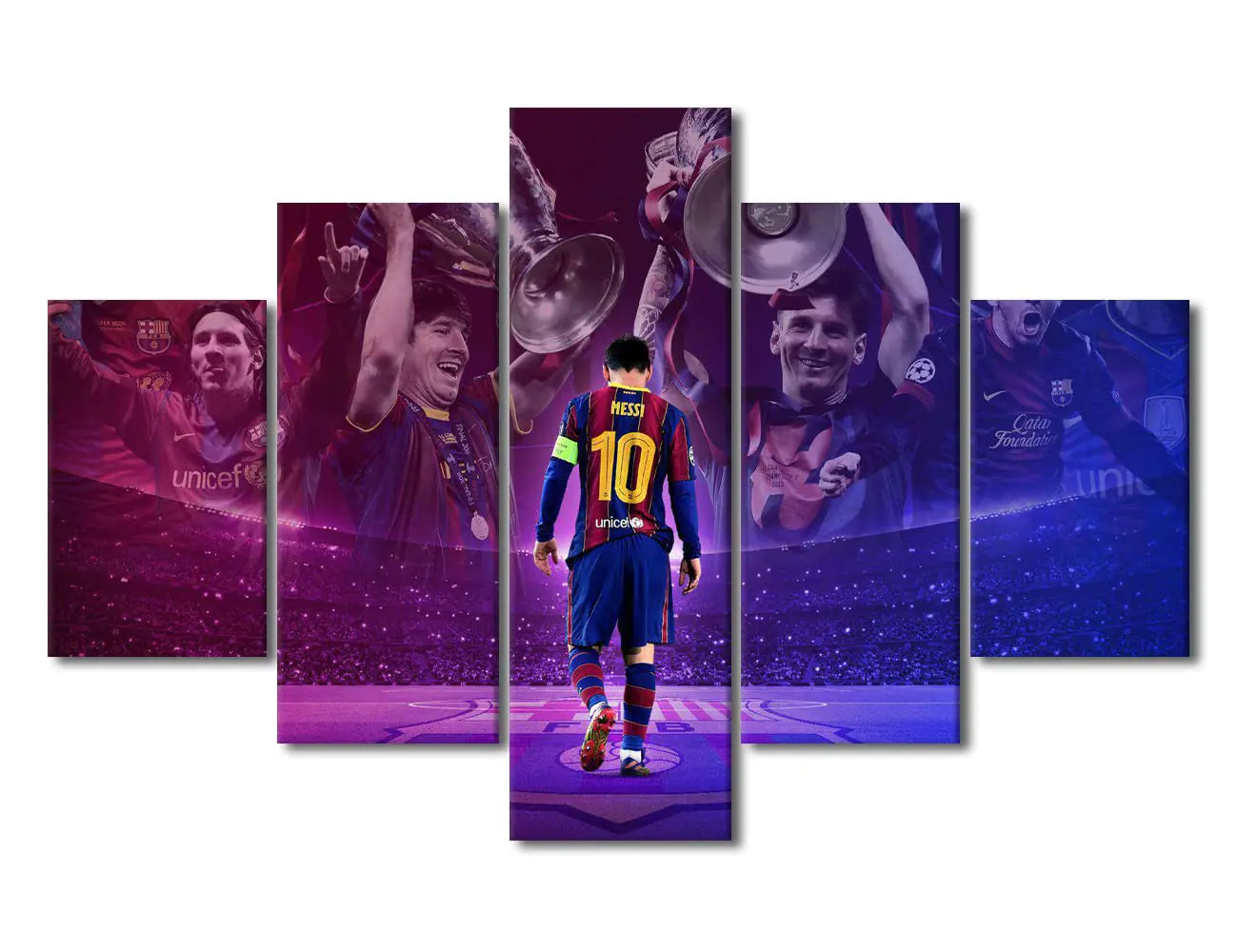 5 Panels Lionel Messi Poster Canvas Wall Art Sports Theme Wall Creative Art Paintings Modern House Decoration Canvas Wall Decor for Living Room Bedroom Posters Prints Framed Ready to Hang 60x40 in