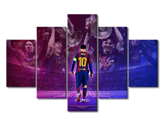 5 Panels Lionel Messi Poster Canvas Wall Art Sports Theme Wall Creative Art Paintings Modern House Decoration Canvas Wall Decor for Living Room Bedroom Posters Prints Framed Ready to Hang 60x40 in