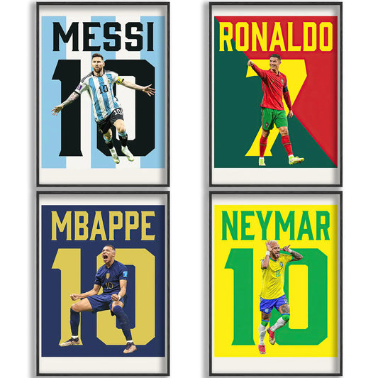BAOGELI Messi Ronaldo Mbappe Neymar Poster Soccer Canvas Poster Wall Art Print Set of 4 Gifts for Boys Living Room Bedroom Decor Unframed: 8x12inch