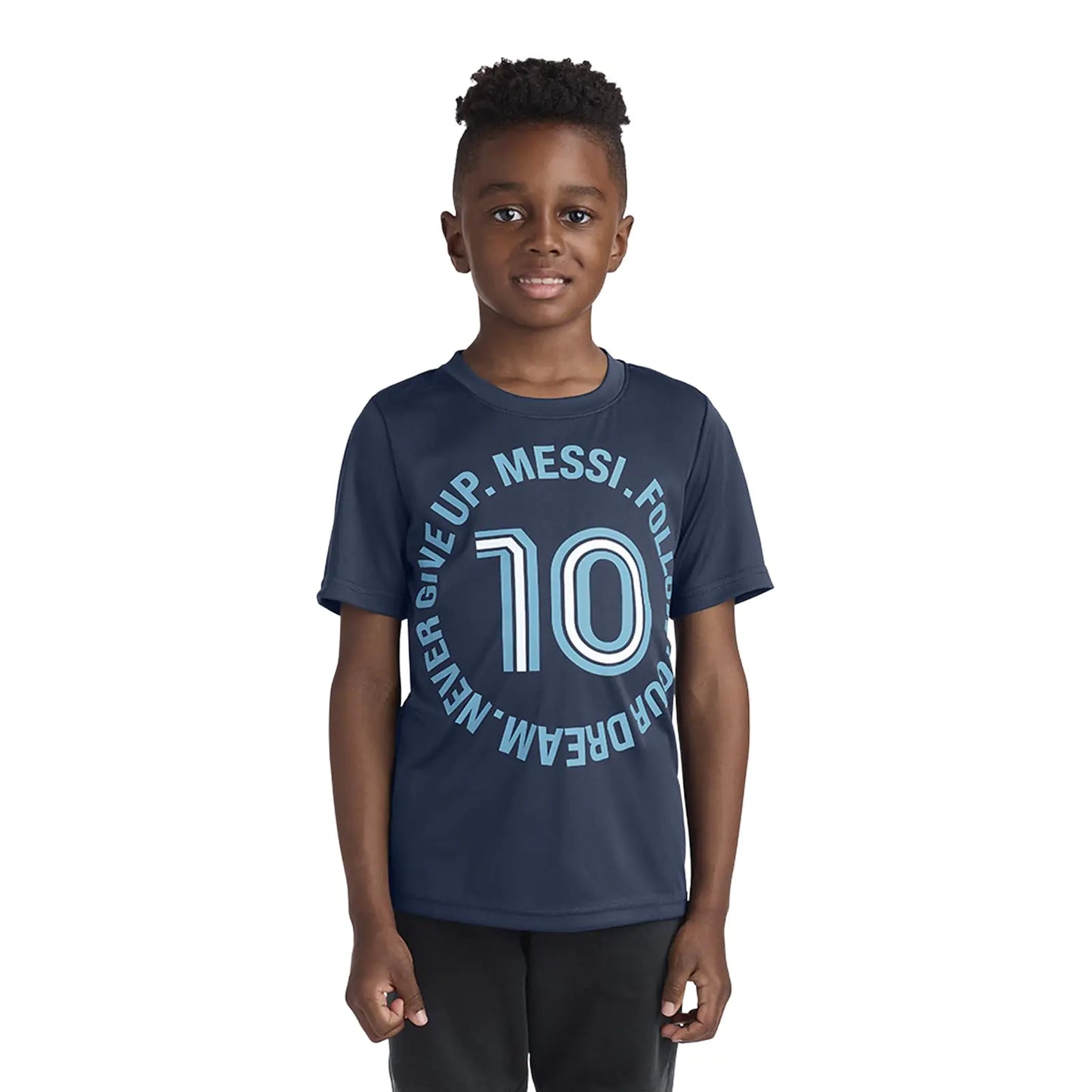 Messi Boys Lifestyle Short Sleeve Top Loose-Fit Shirt with Logo Comfortable Dress Blue 5