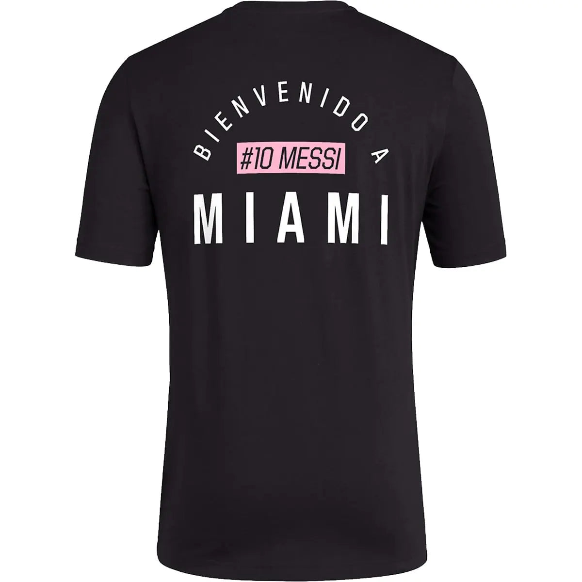 adidas Mens Soccer Messi X Miami Bienvenido a Miami Tee - Classic Relax Fit with Messi Graphic Logo and #10 Available in Black & White (Small Black)
